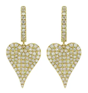 0.61ct tw Heart Shaped Pave Diamond Dangling Earrings