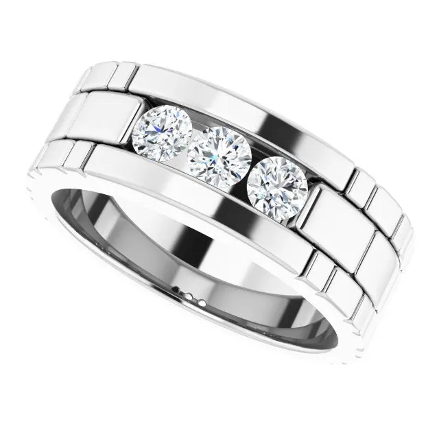 0.66 ctw Channel Set Round Diamond Men's Ring Watch Link Style
