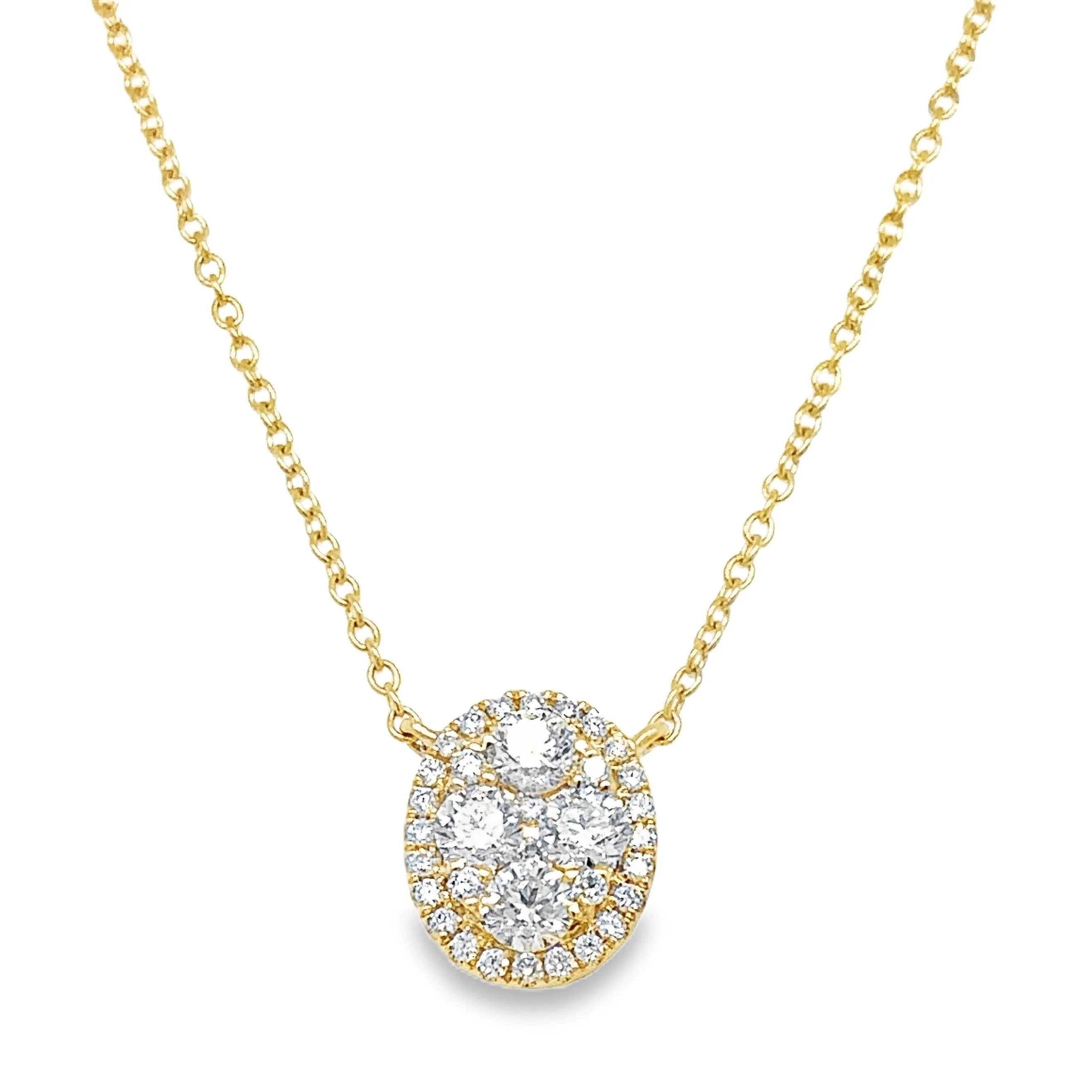 0.69ct tw Oval Shape Diamond Cluster Invisible-set Solitaire Pendant Necklace