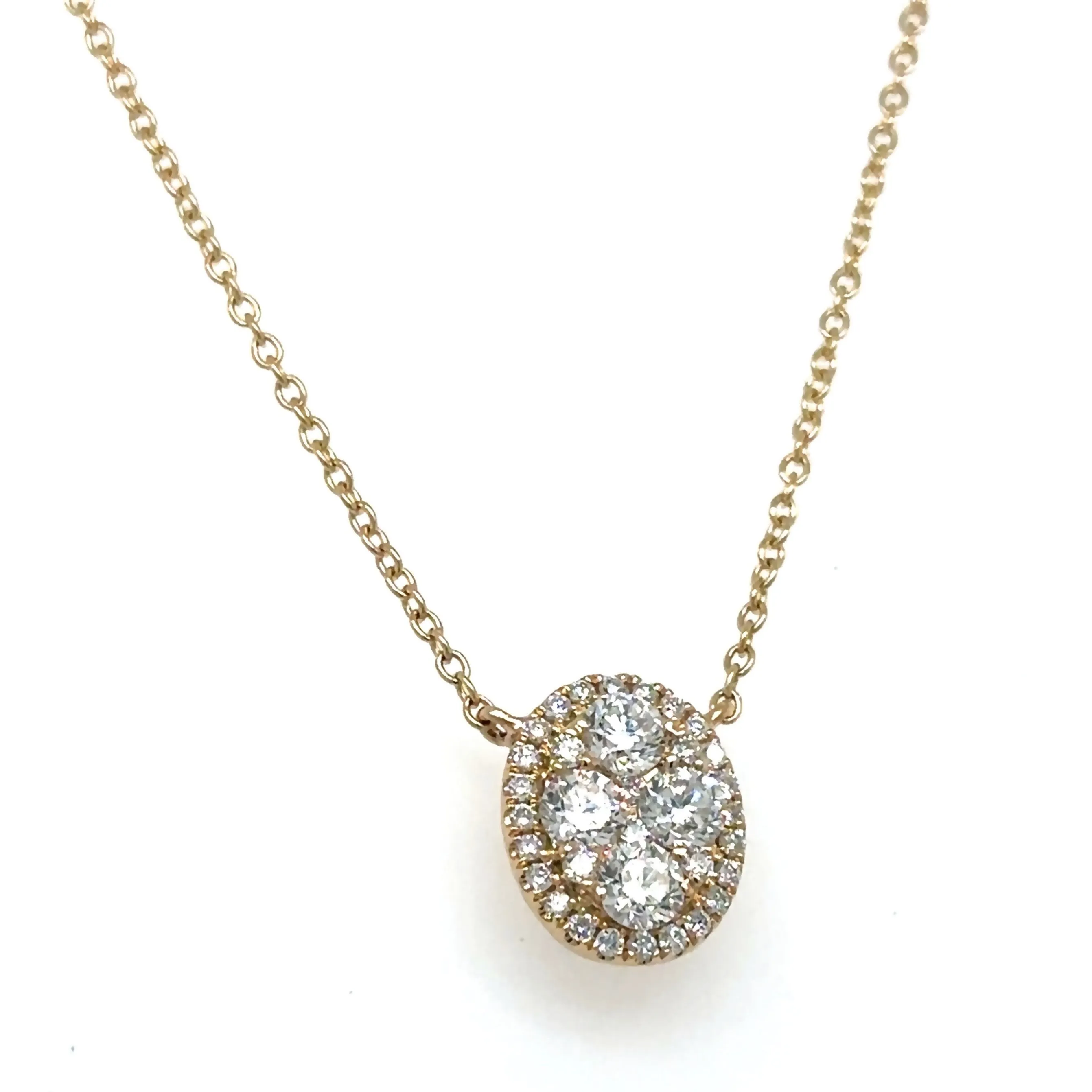 0.69ct tw Oval Shape Diamond Cluster Invisible-set Solitaire Pendant Necklace