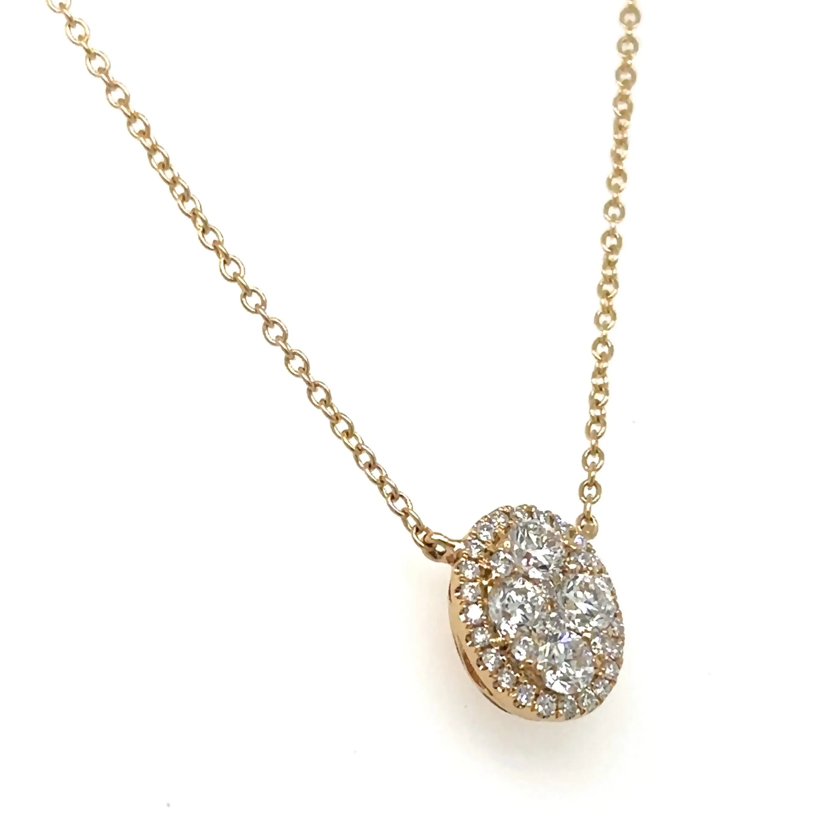 0.69ct tw Oval Shape Diamond Cluster Invisible-set Solitaire Pendant Necklace