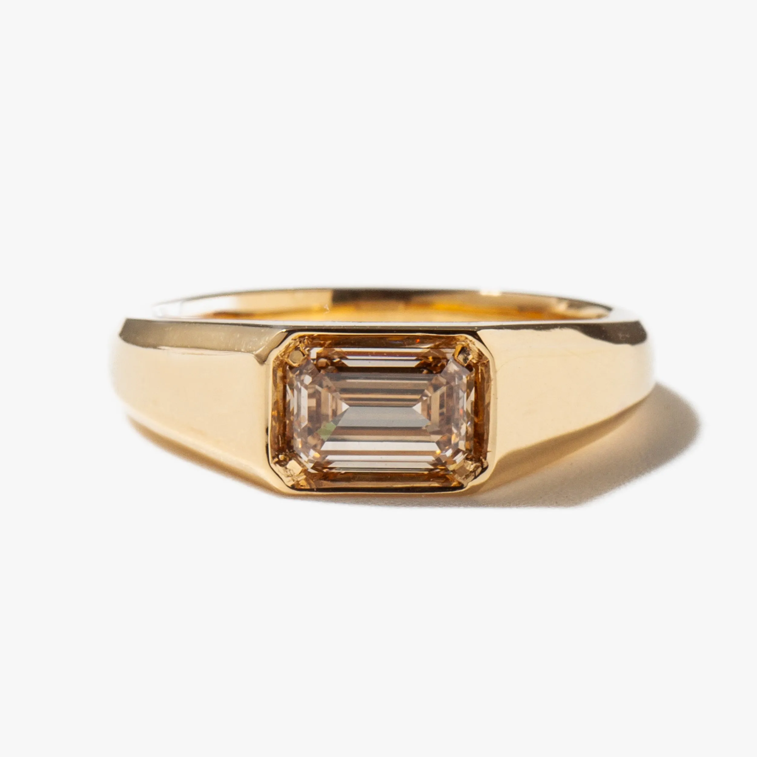 1.03 ct East-West Emerald-cut Champagne Diamond Reverence Signet Ring