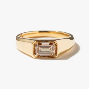 1.03 ct East-West Emerald-cut Champagne Diamond Reverence Signet Ring