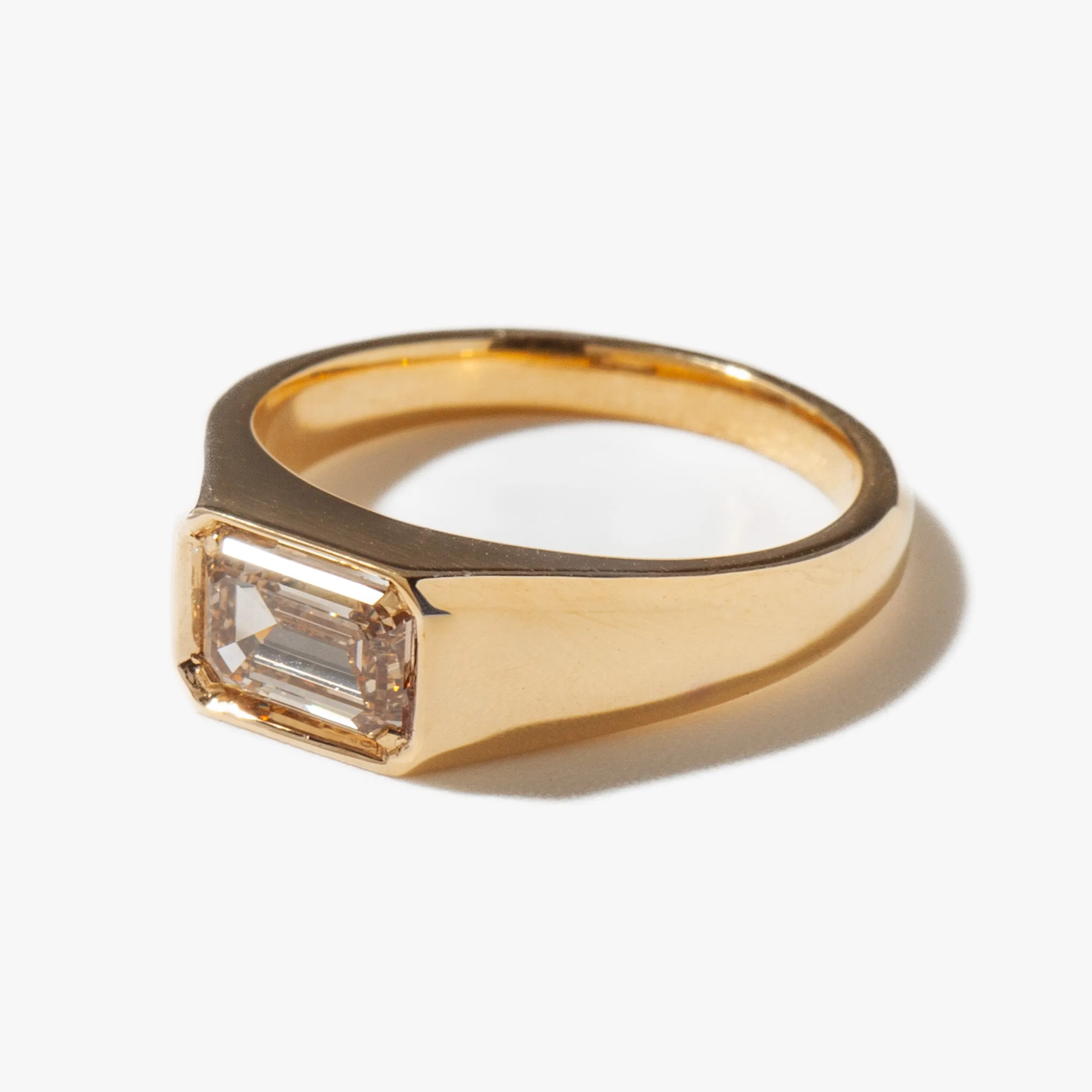 1.03 ct East-West Emerald-cut Champagne Diamond Reverence Signet Ring