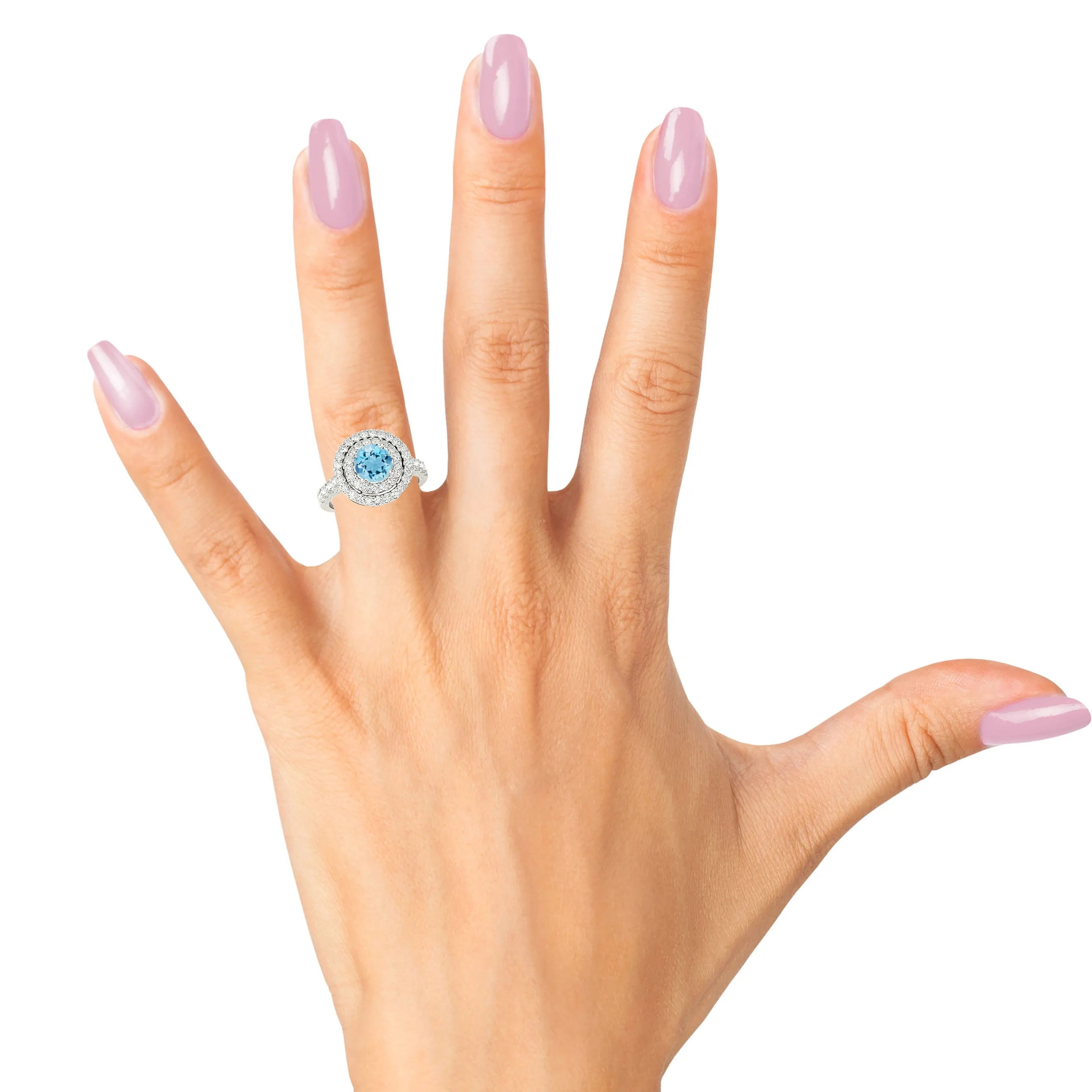 1.10 ct. Genuine Aquamarine Ring with Double Row Halo And  Milgrain Design