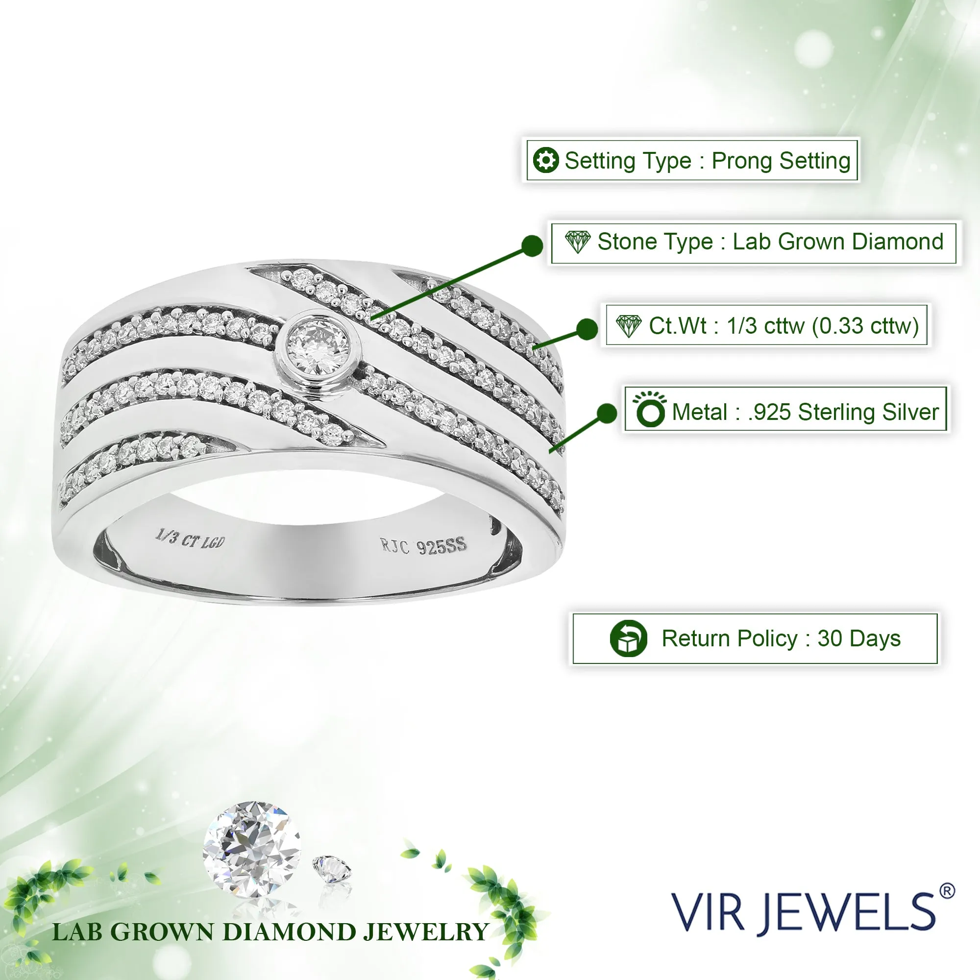 1/3 cttw Lab Grown Diamond Solitaire Wedding Band Sterling Silver