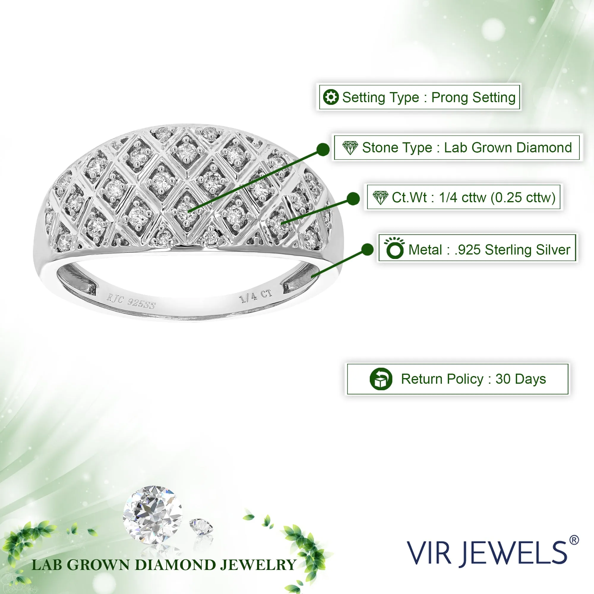 1/4 cttw Lab Grown Diamond Round Wedding Band Sterling Silver