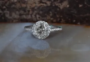1.46 ct Salt and Pepper halo diamond engagement ring - 14k 18K White Gold