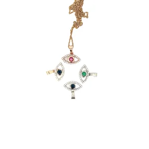 14k Gold yellow, white  rose .15ct Diamond Evil Eye with .15ct sapphire center surrounding the eye