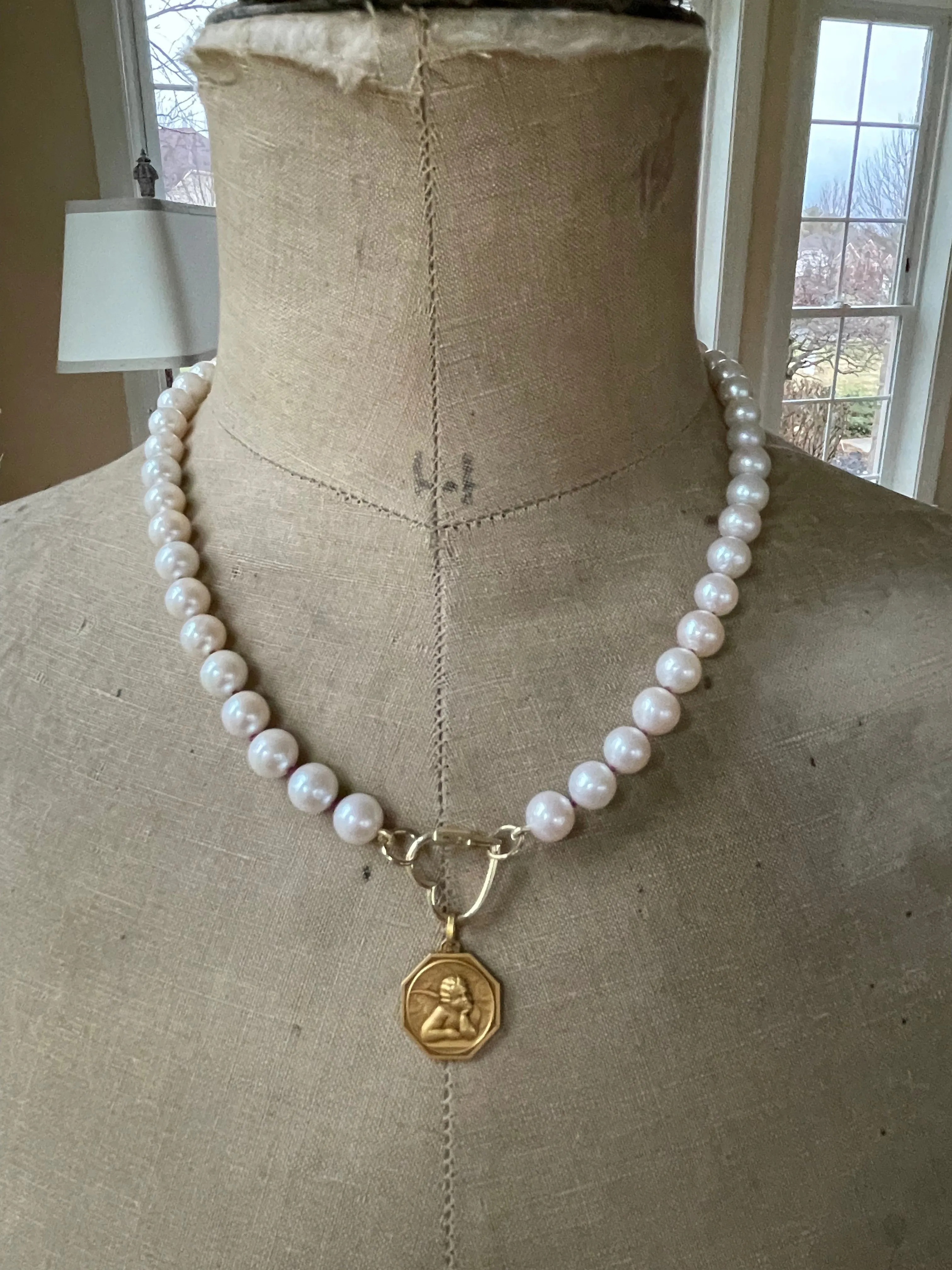14k Open Loop Freshwater Pearl Silk Necklace