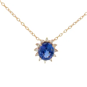 14K Rose Gold 18.36ct Oval Tanzanite and 1.85ct G SI1  Trillion Diamond Necklace