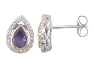 14K White and Rose Gold Amythest Pear-Shape Stud Earrings
