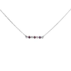 14K WHITE GOLD .15CT RUBY AND .05CT DIAMOND BAR NECKLACE