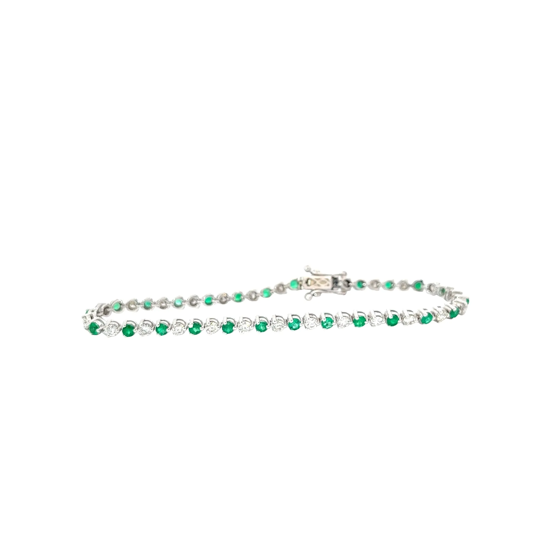 14K WHITE GOLD  1.85CT H VS2 ROUND  DIAMOND AND 1.75CT EMERALD AA TENNIS BRACELET