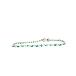 14K WHITE GOLD  1.85CT H VS2 ROUND  DIAMOND AND 1.75CT EMERALD AA TENNIS BRACELET