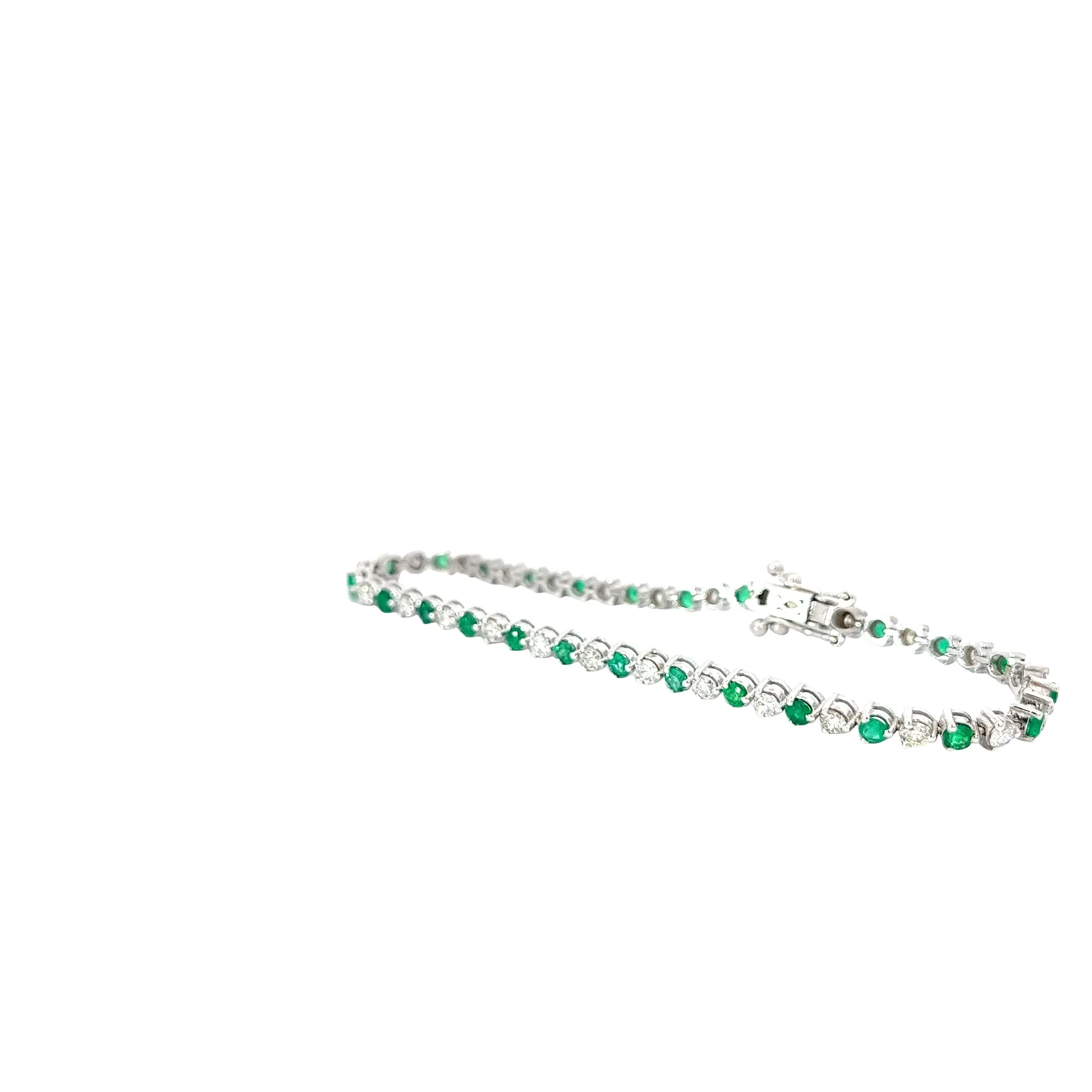 14K WHITE GOLD  1.85CT H VS2 ROUND  DIAMOND AND 1.75CT EMERALD AA TENNIS BRACELET