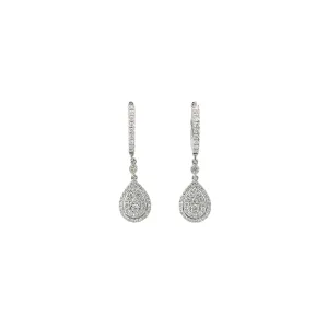 14k White Gold 1ct G VS2 Round Pear Shape Cluster Diamond Dangle Earrings