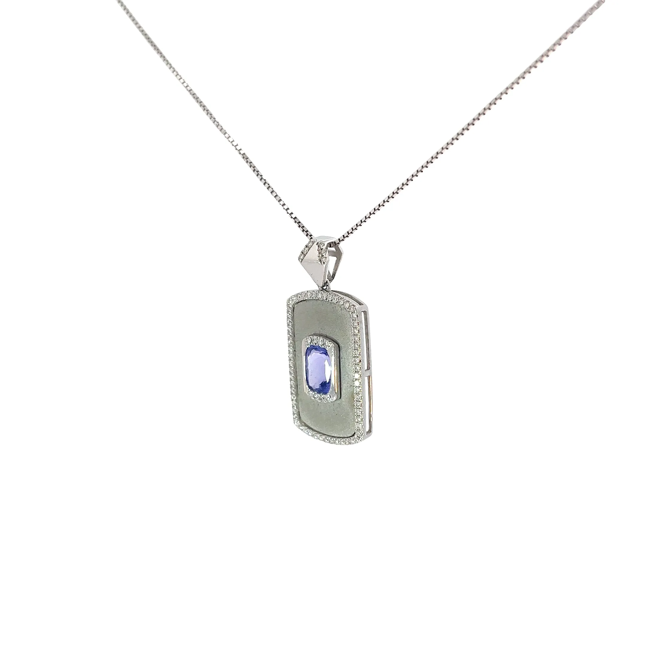14k White Gold 2.00ct Radiant Tanzanite and .40ct G VS2 Round Diamond Necklace