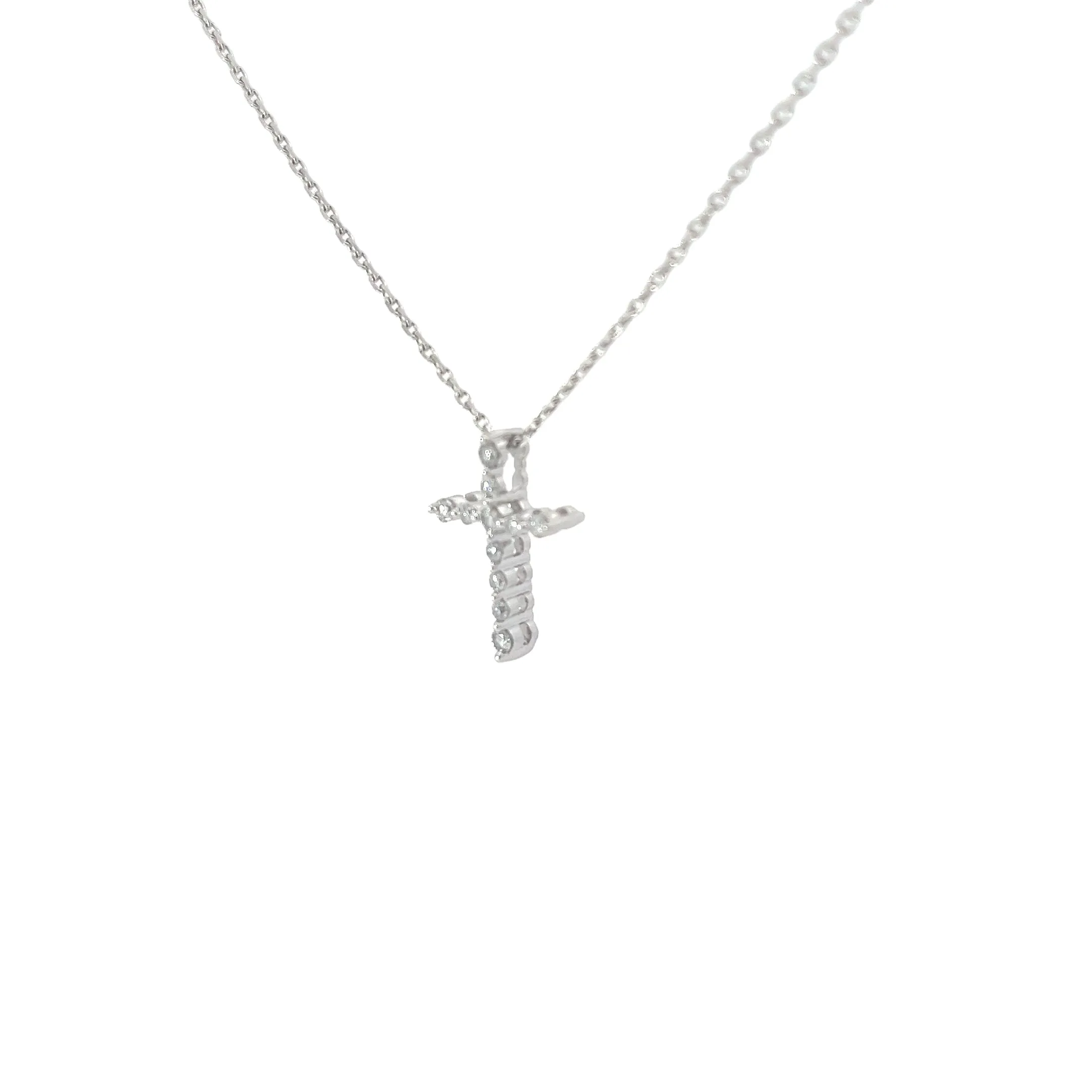 14k White Gold .20ct G VS2 Round Diamond Mini Cross Pendant