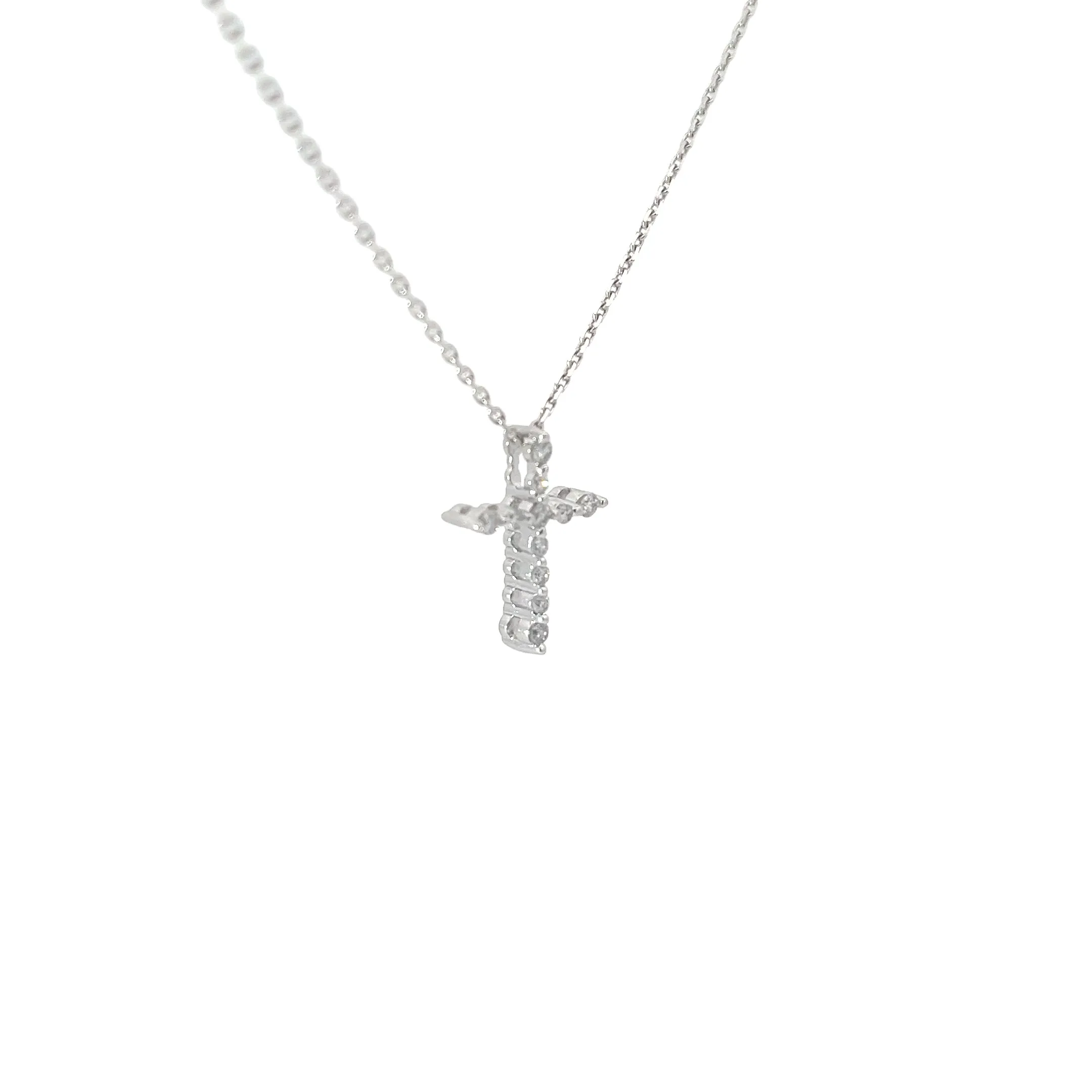 14k White Gold .20ct G VS2 Round Diamond Mini Cross Pendant