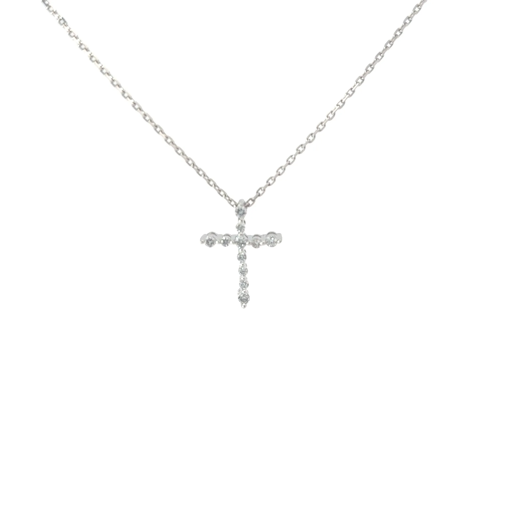 14k White Gold .20ct G VS2 Round Diamond Mini Cross Pendant