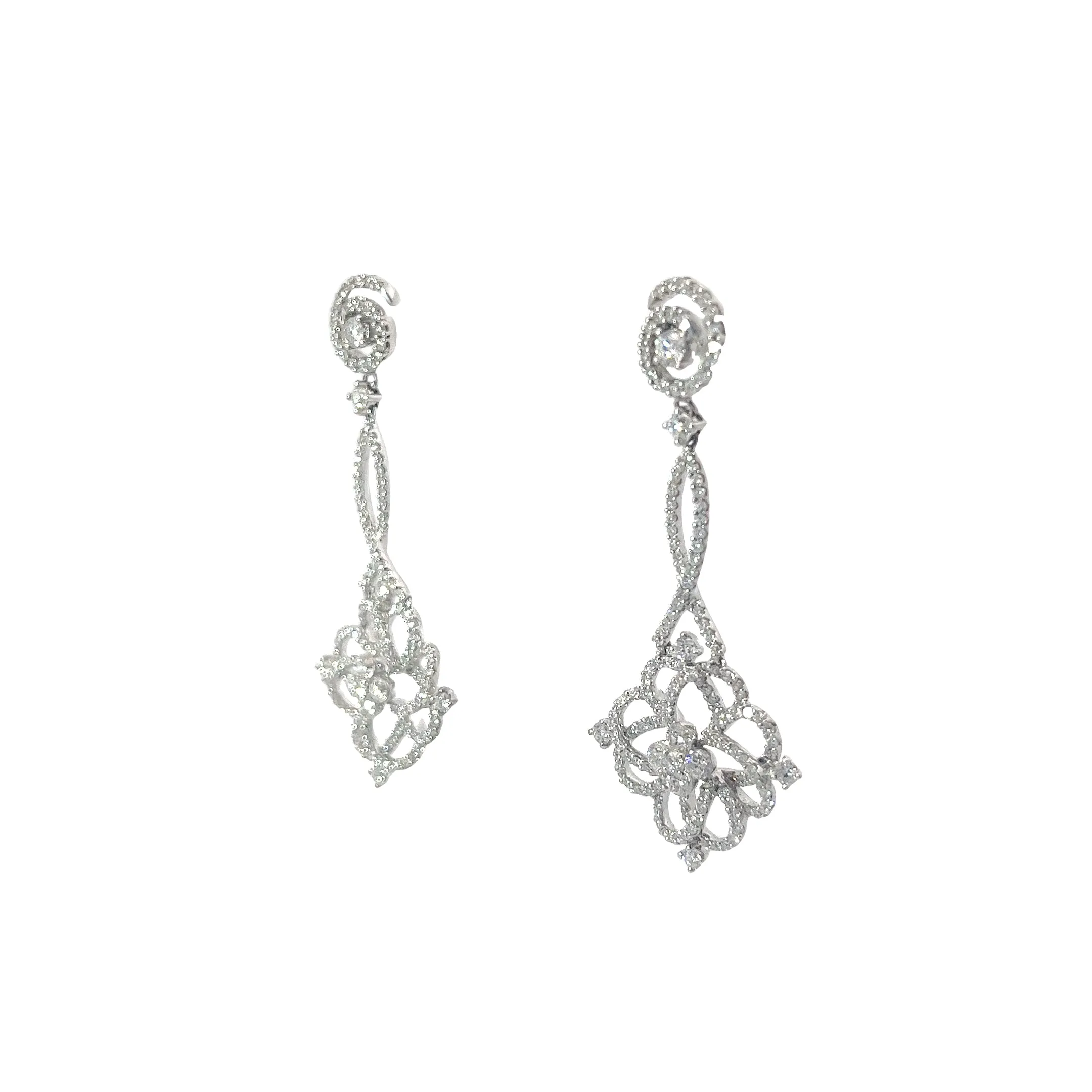 14k White Gold 2.50 G VS2 Round Diamond  Dangle Earrings