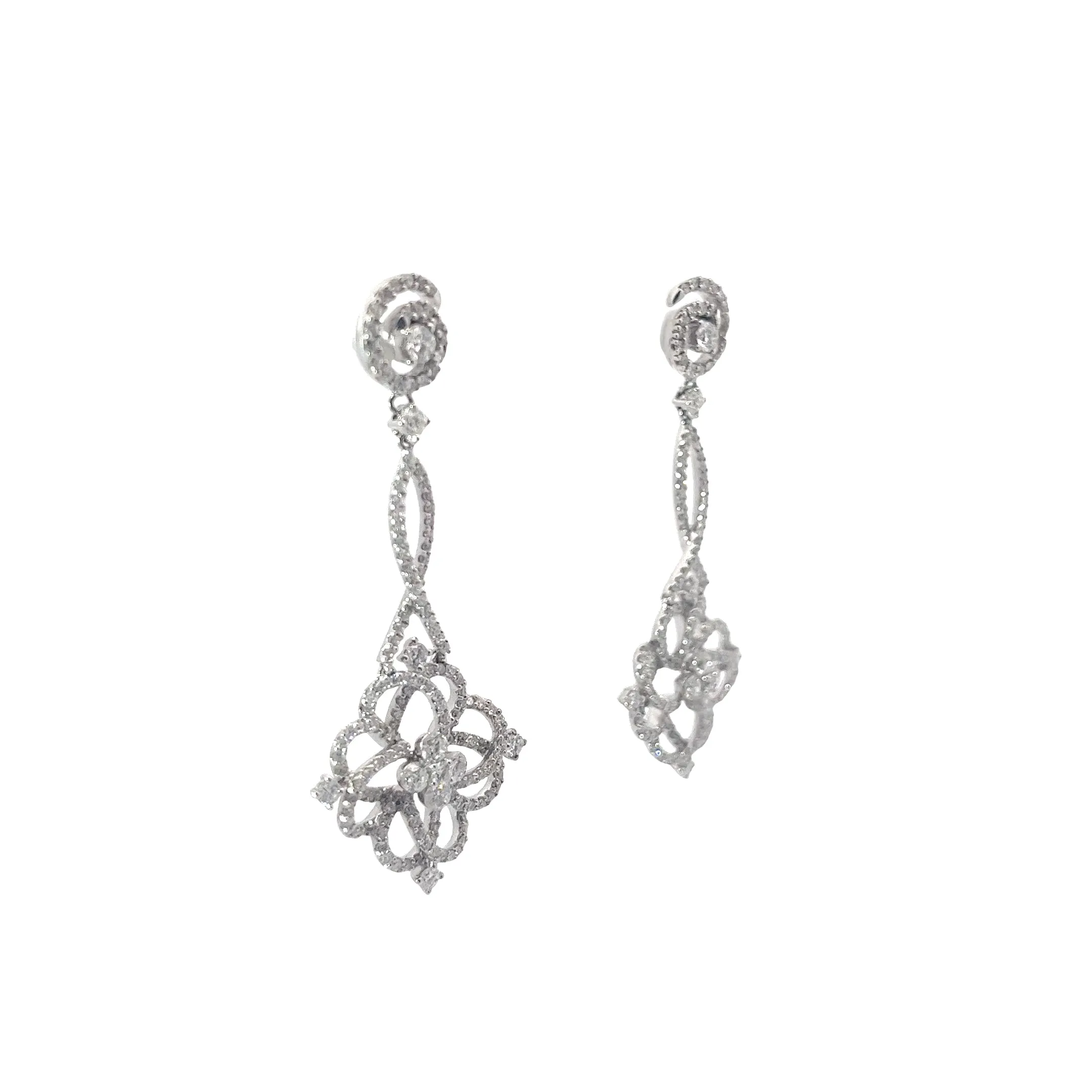 14k White Gold 2.50 G VS2 Round Diamond  Dangle Earrings