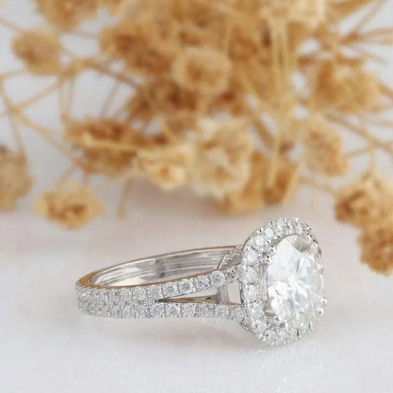 14k White Gold 3ct 9mm Diamond Halo Engagement Ring