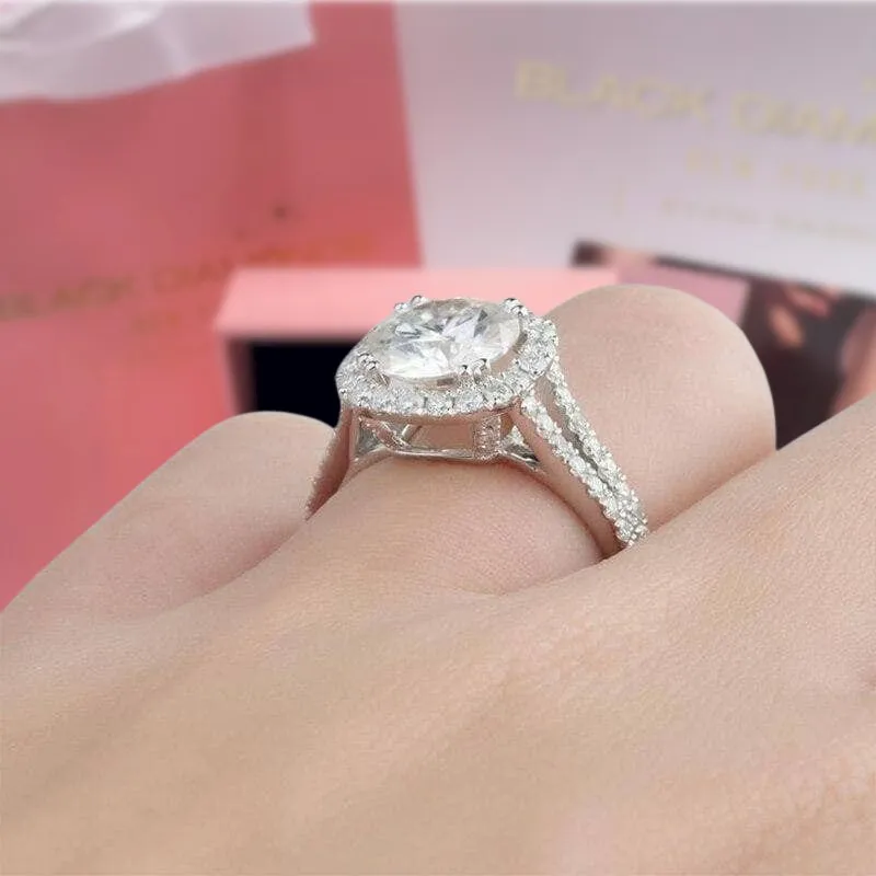 14k White Gold 3ct 9mm Diamond Halo Engagement Ring