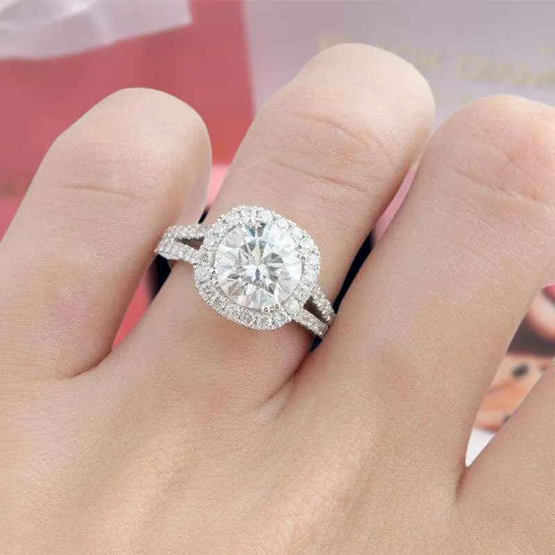 14k White Gold 3ct 9mm Diamond Halo Engagement Ring