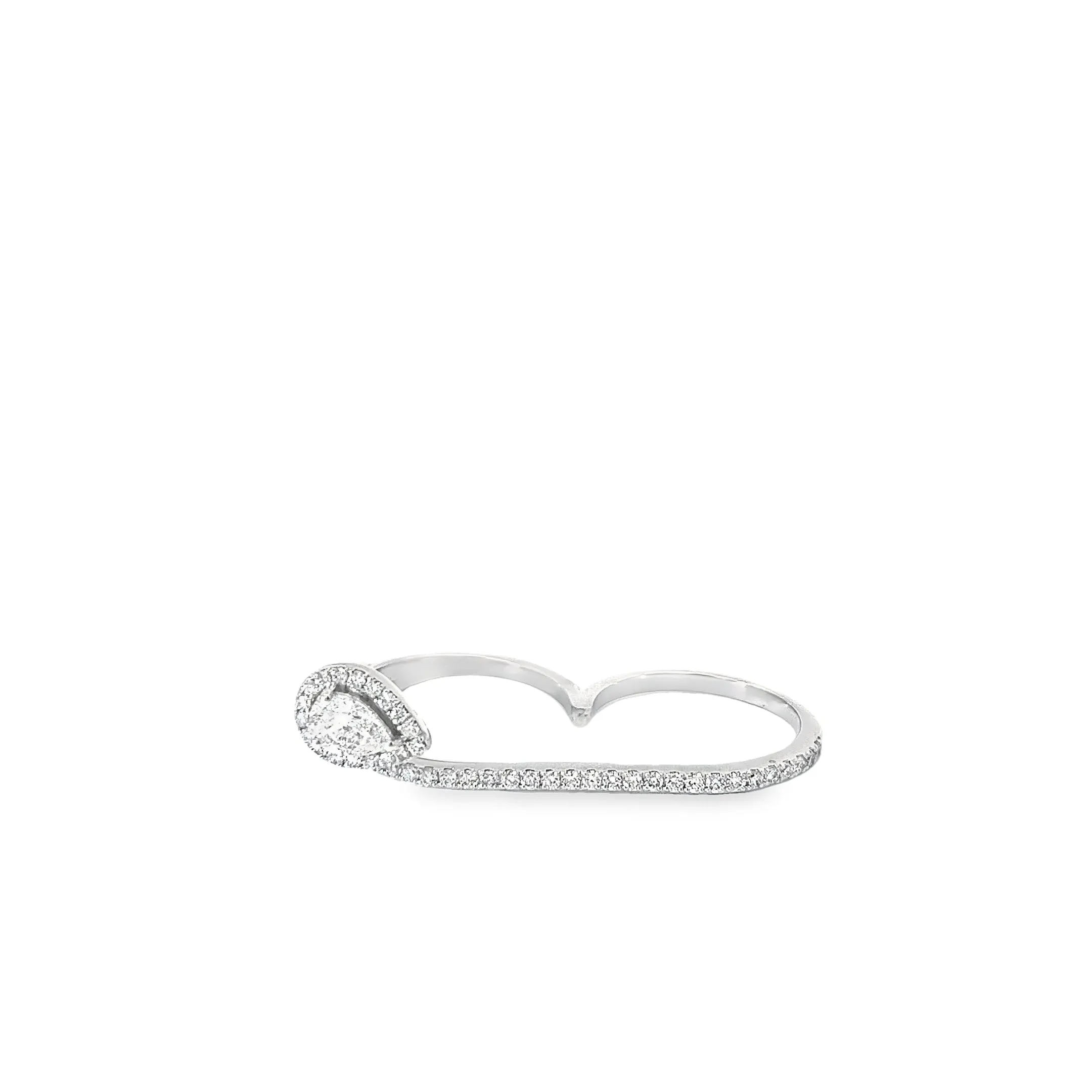 14K WHITE GOLD .65CT PEAR AND .53CT ROUND DIAMOND TWO FINGER RING