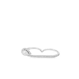 14K WHITE GOLD .65CT PEAR AND .53CT ROUND DIAMOND TWO FINGER RING