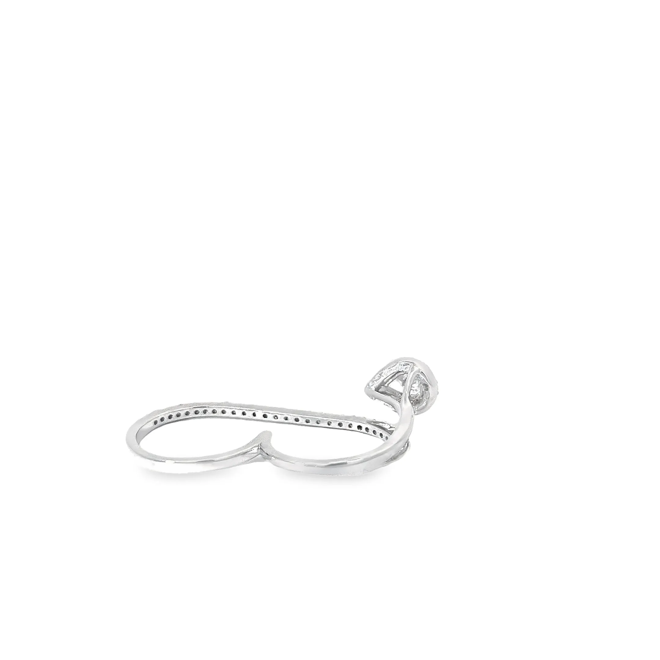 14K WHITE GOLD .65CT PEAR AND .53CT ROUND DIAMOND TWO FINGER RING
