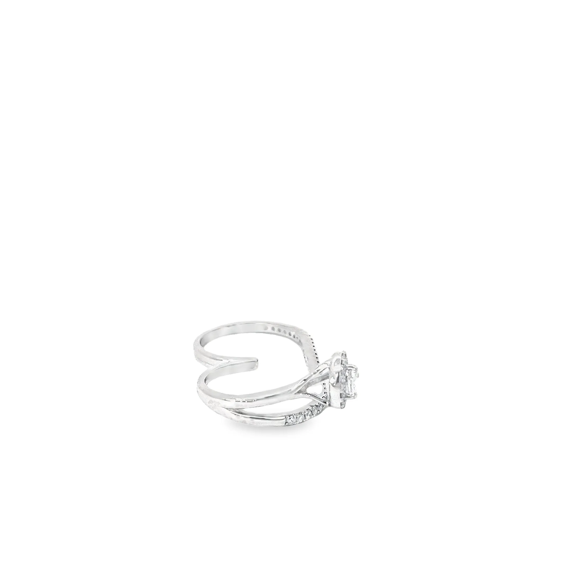 14K WHITE GOLD .65CT PEAR AND .53CT ROUND DIAMOND TWO FINGER RING