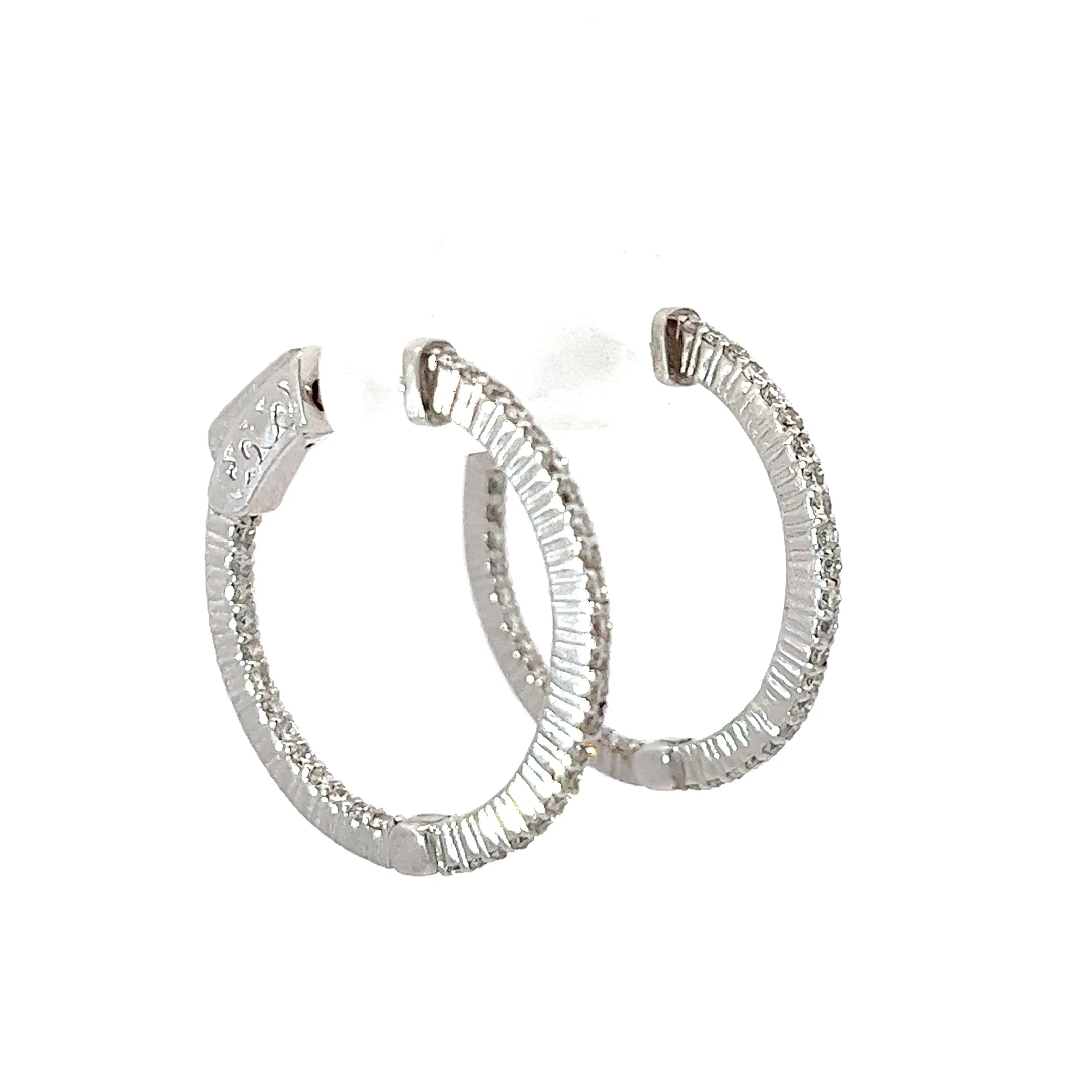 14k White Gold .80ct G VS2 Round Diamond Hoop Earrings