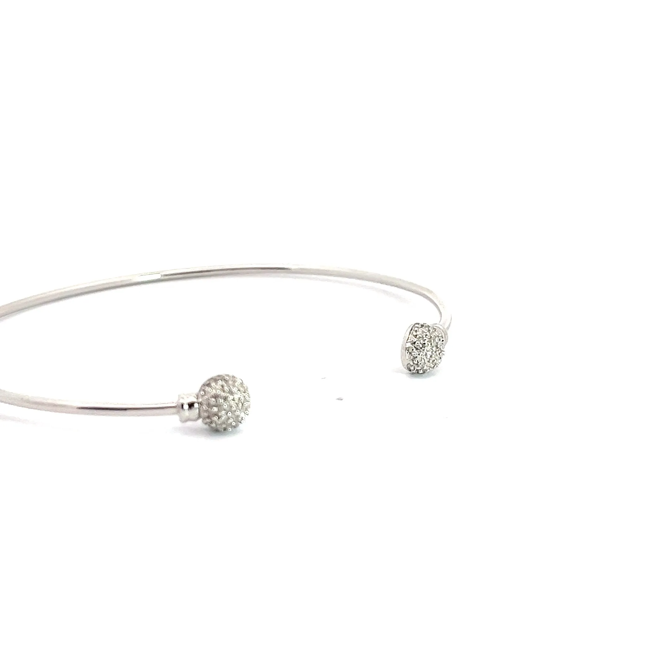 14k White Gold Round Ball Pave Round Diamond Cuff Bangle