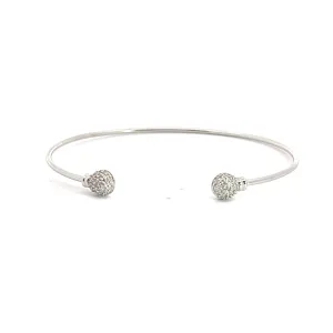 14k White Gold Round Ball Pave Round Diamond Cuff Bangle