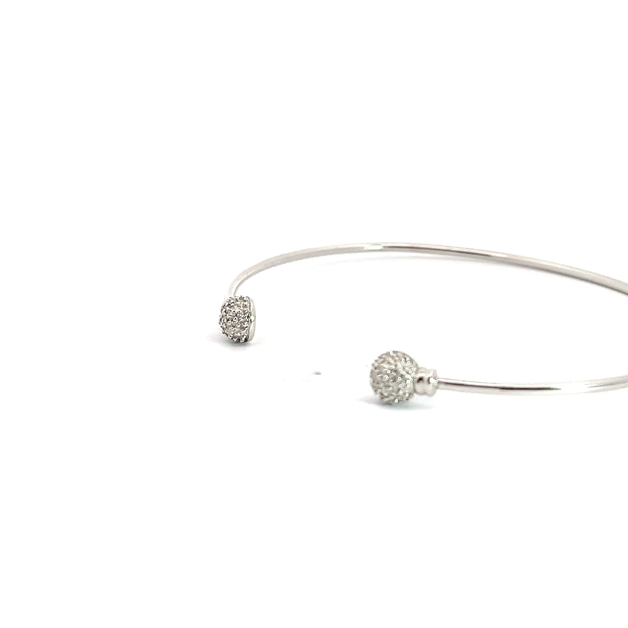 14k White Gold Round Ball Pave Round Diamond Cuff Bangle