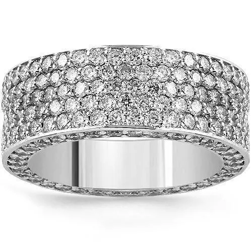 14K White Solid Gold Mens Diamond Pave Set Eternity Ring Band 5.50 Ctw