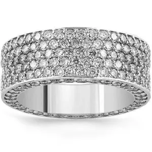 14K White Solid Gold Mens Diamond Pave Set Eternity Ring Band 5.50 Ctw