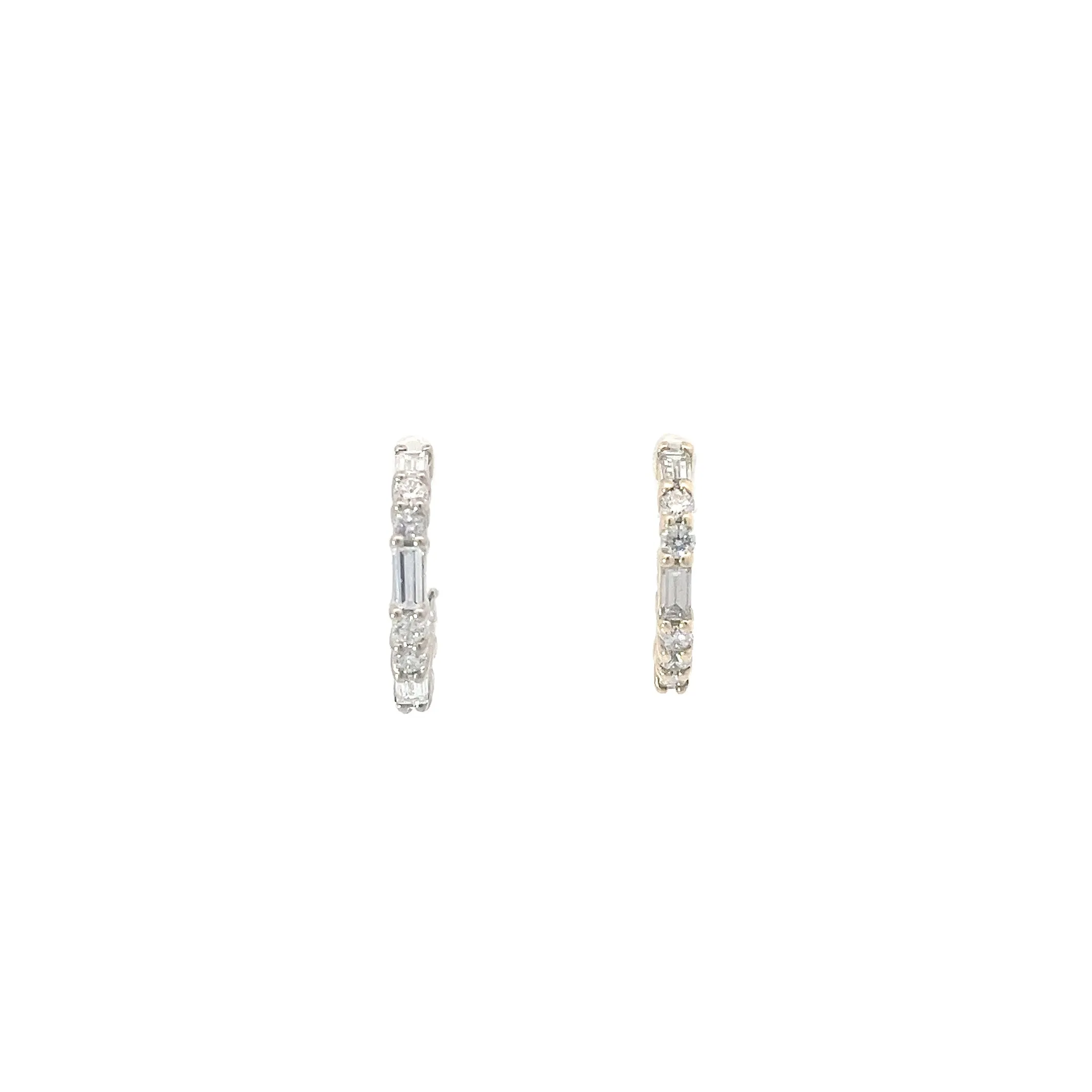 14k Yellow and  White Gold 1.55ct F VS2 Round and Baguette total of weight Diamond Hoop earrings