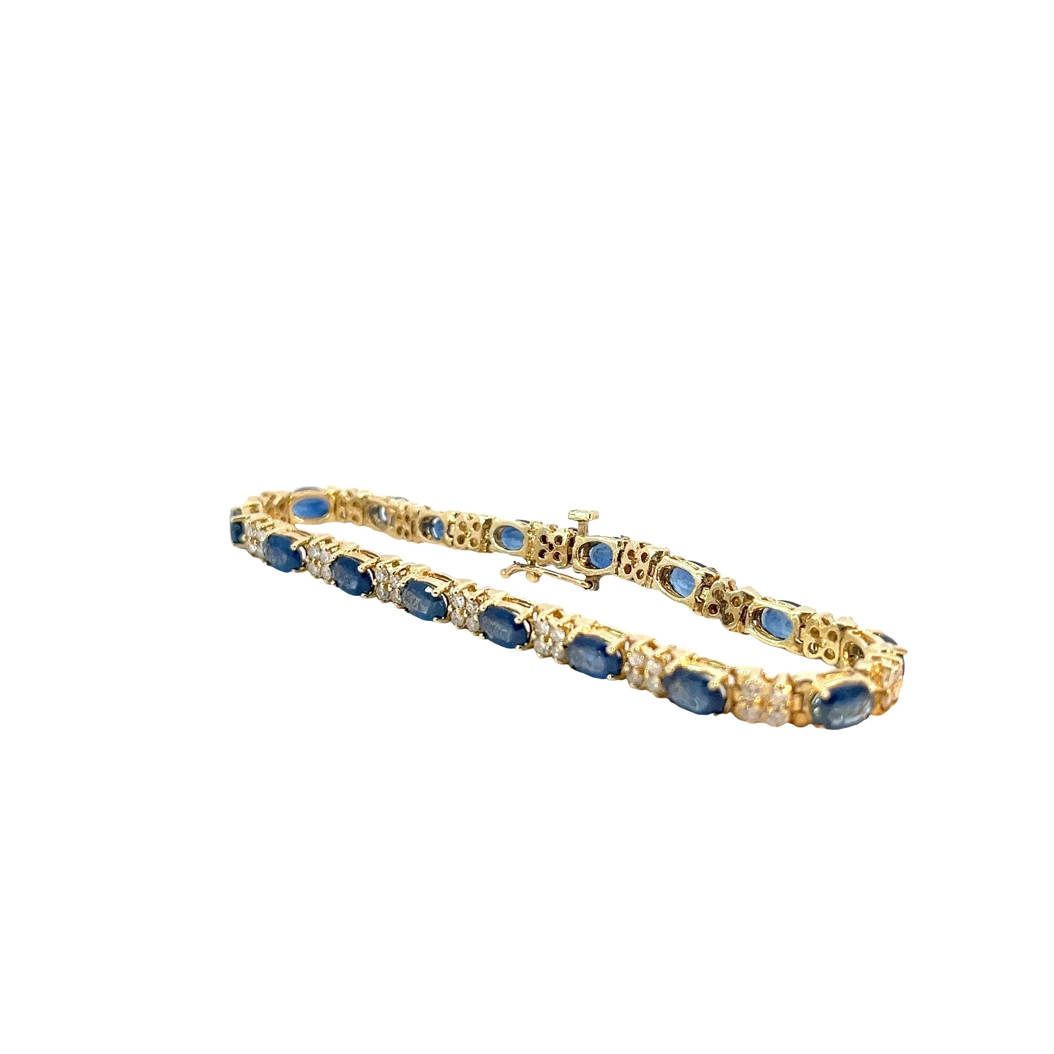 14k Yellow Gold 10.00ct Oval Blue Sapphire and 1.25ct H SI1 Round Diamond Bracelet