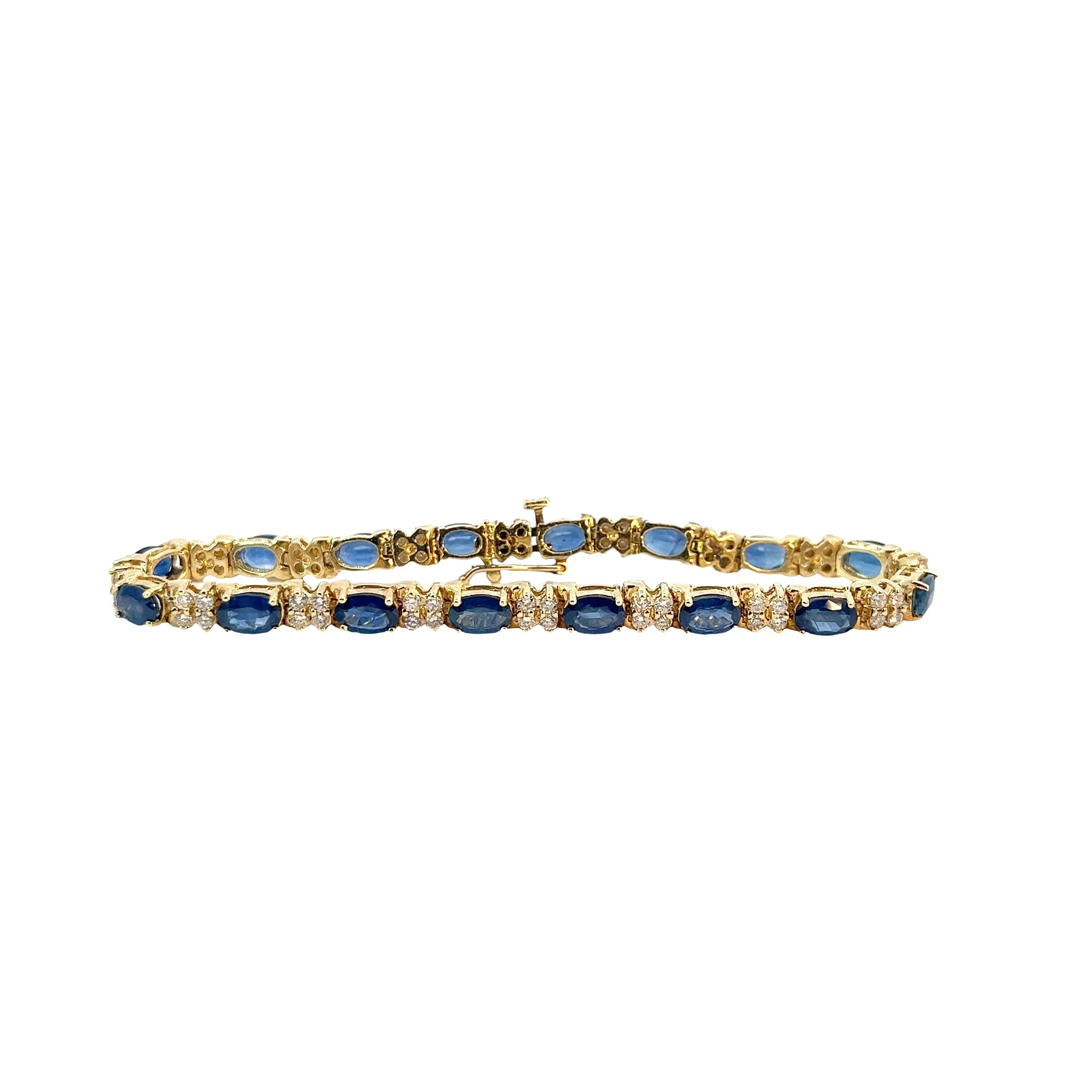 14k Yellow Gold 10.00ct Oval Blue Sapphire and 1.25ct H SI1 Round Diamond Bracelet
