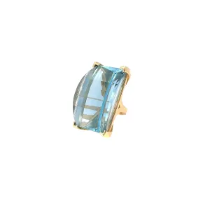14k Yellow Gold 38.00ct  Emerald Cut  Blue Topaz and .85ct G SI1 Baguette shaped Diamond ring