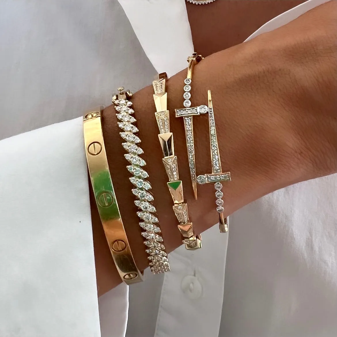 14KT Gold Diamond Rochelle Cuff Bangle Bracelet