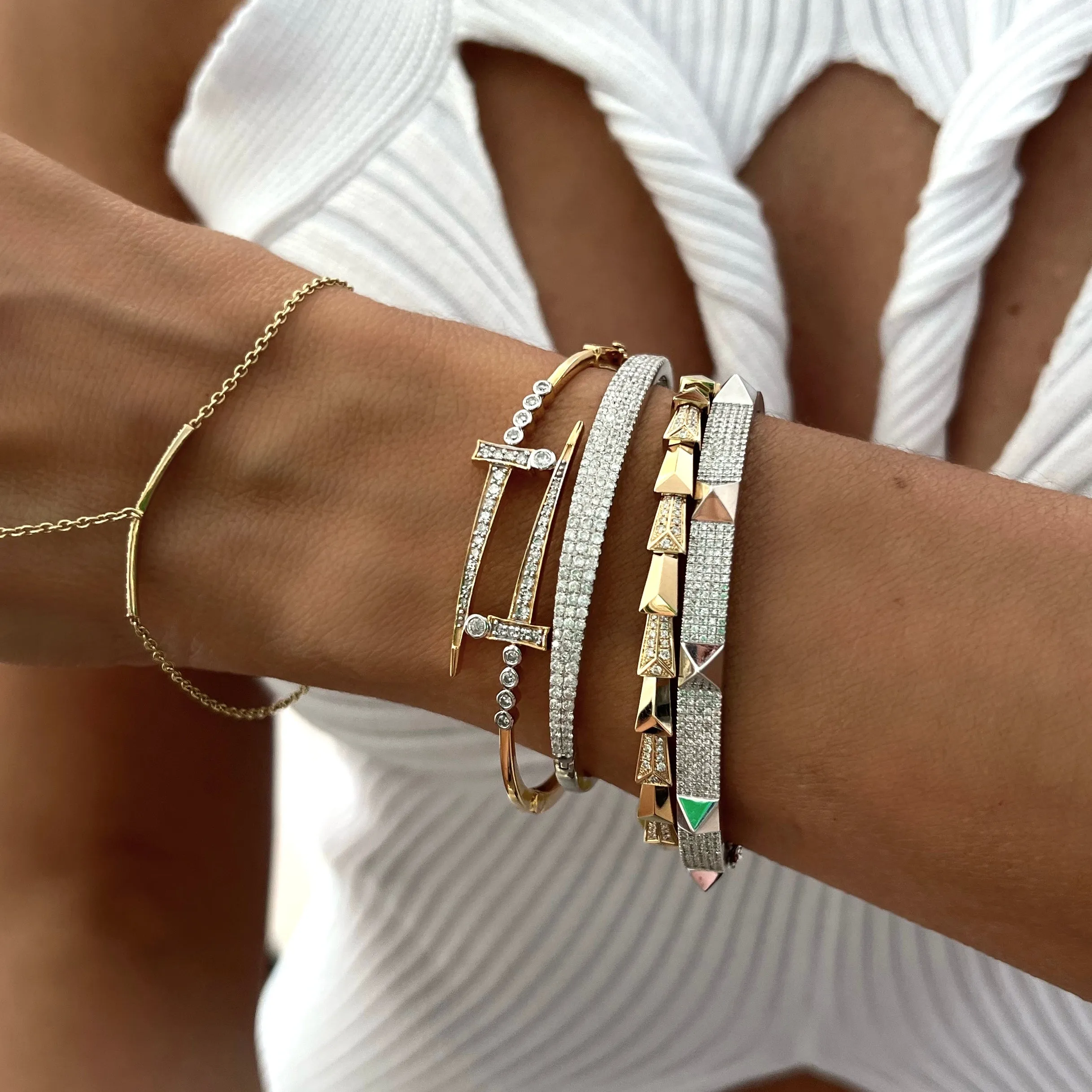 14KT Gold Diamond Rochelle Cuff Bangle Bracelet