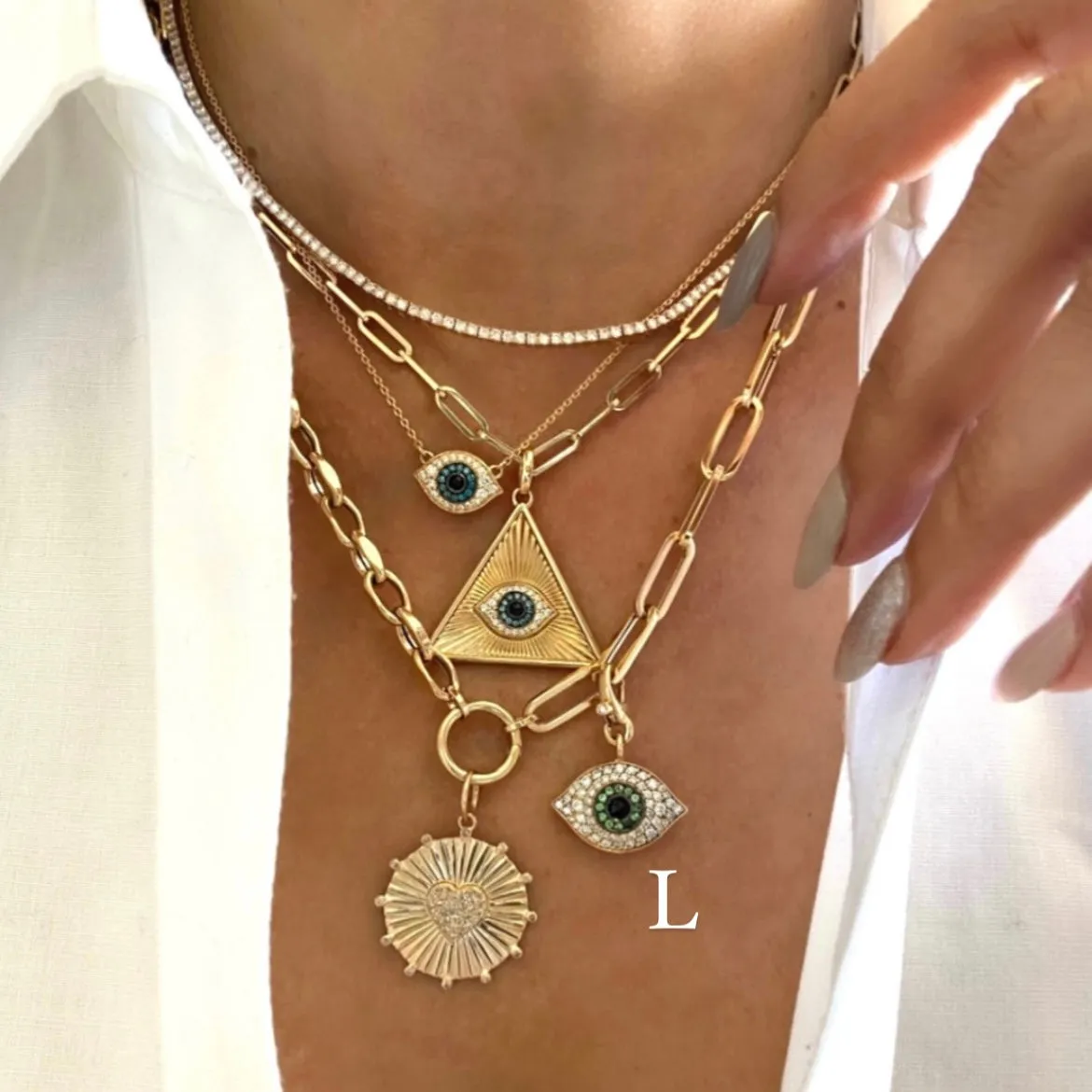 14KT Gold Diamond Small / Medium Evil Eye Enhancer Pendant Charm