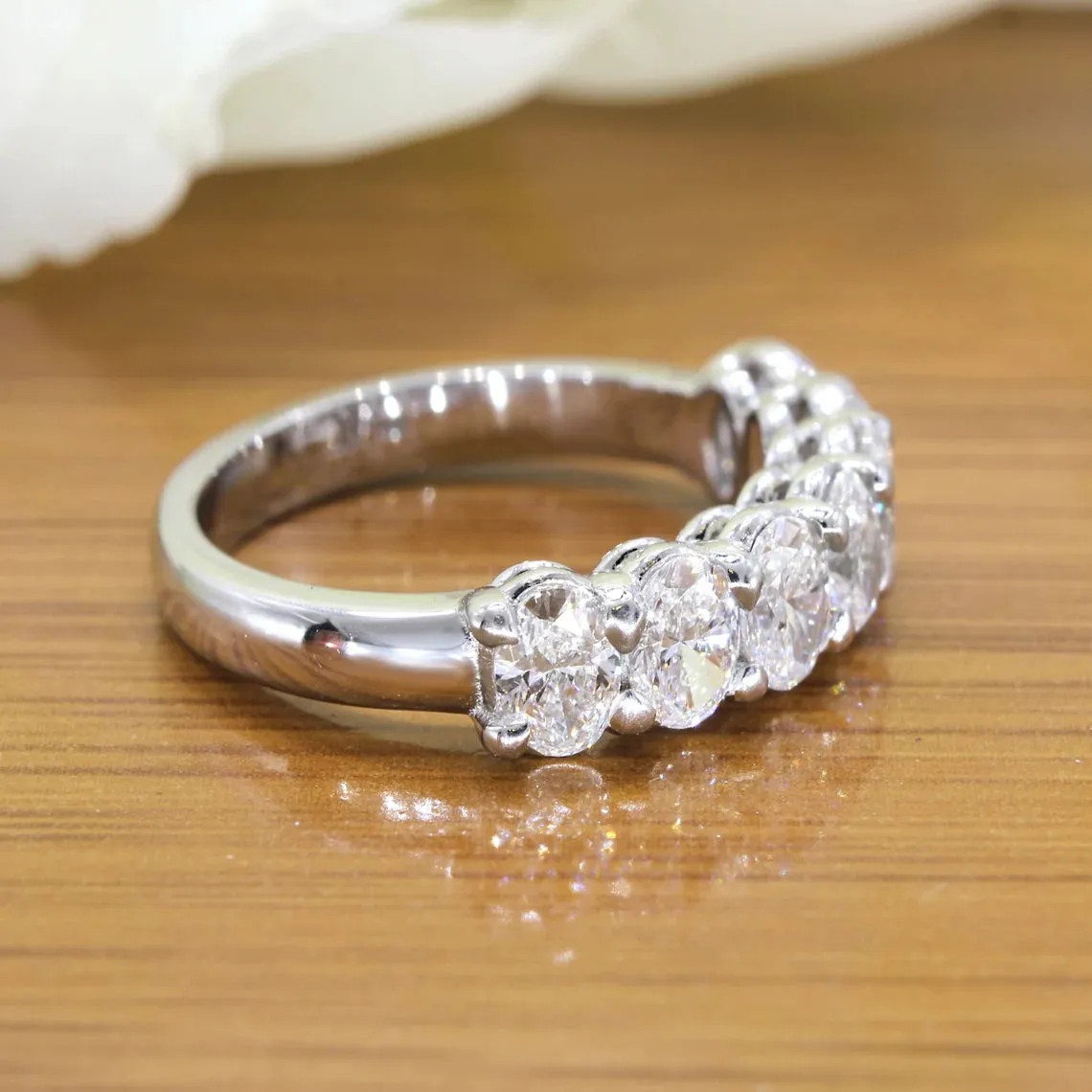 1.88 ct. Oval Diamond Wedding Ring , Shared Prong Set 7 Stone Band