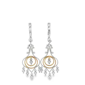 18k Two Toned .50ct F VS2 Round Diamond Chandelier Earrings