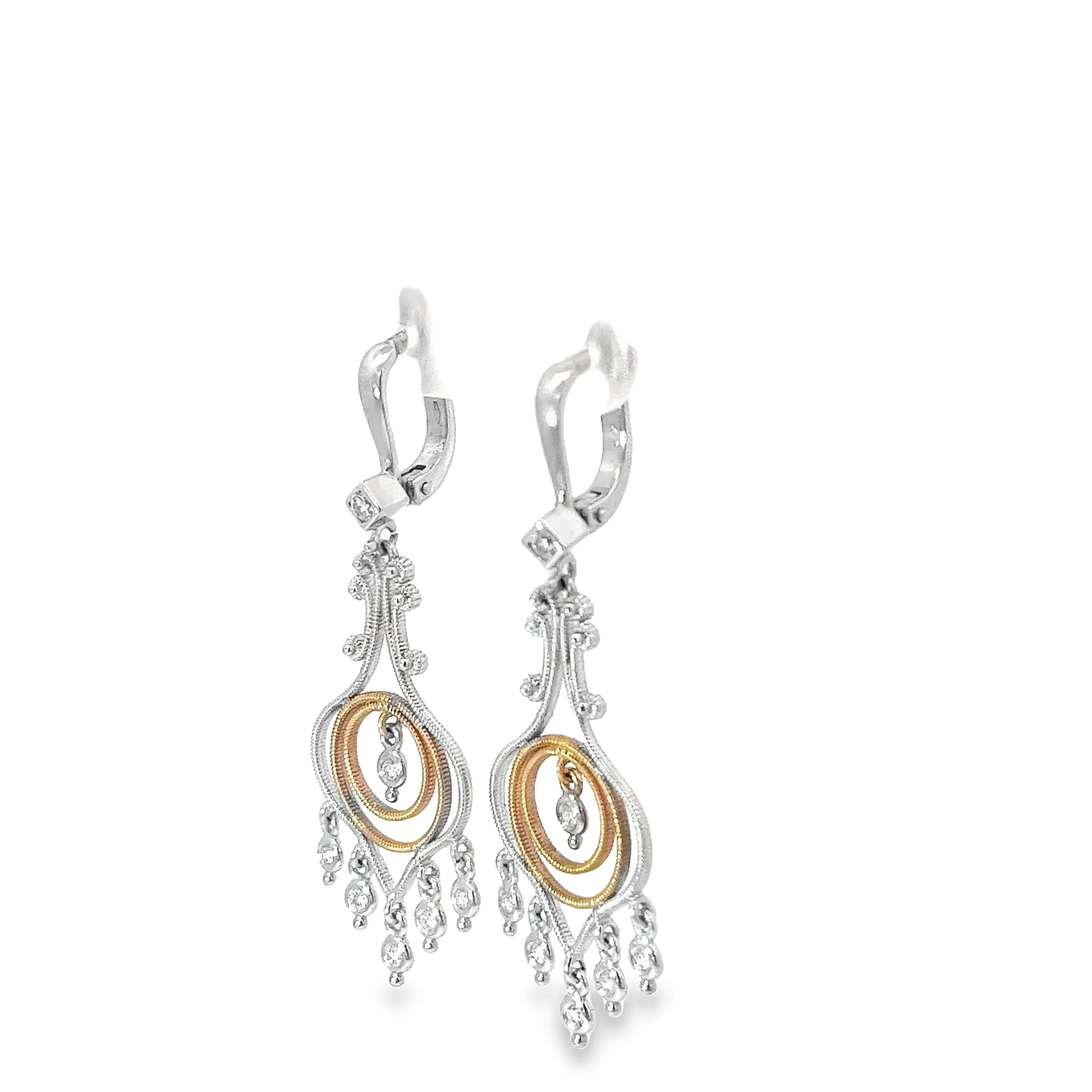 18k Two Toned .50ct F VS2 Round Diamond Chandelier Earrings